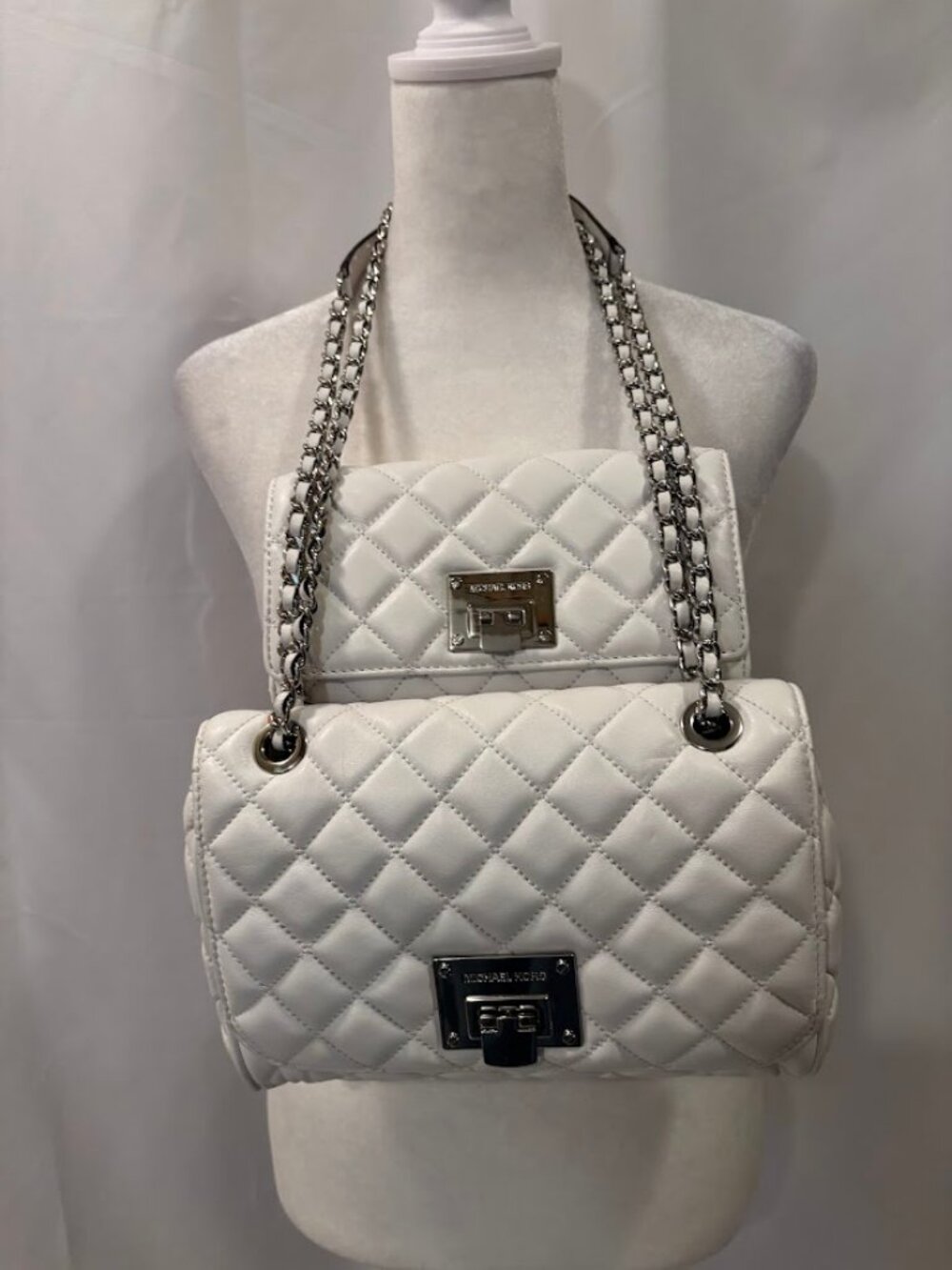 NWT MICHAEL KORS Vivianne White Crossbody Bag ($298) and Wallet ($178) in Silver